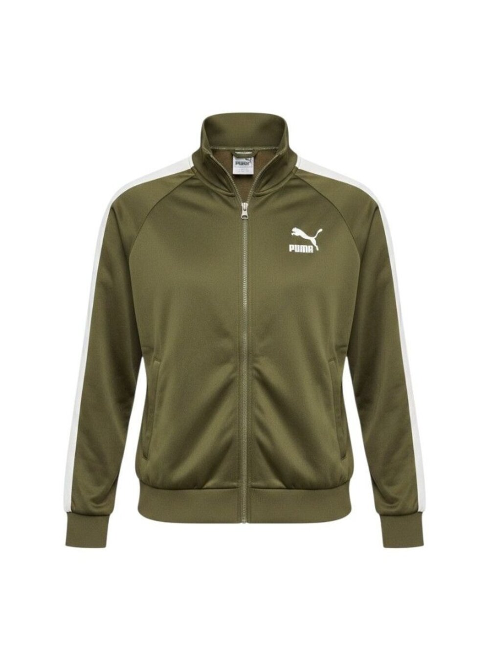 Puma Men's Olive Green White Stripe Full-Zip Track Jacket L